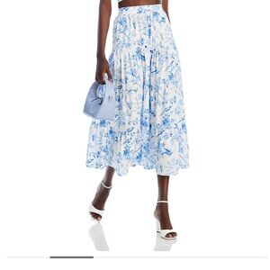 Aqua Bloomindales - Floral Blue and White Women's Skirt Size M
